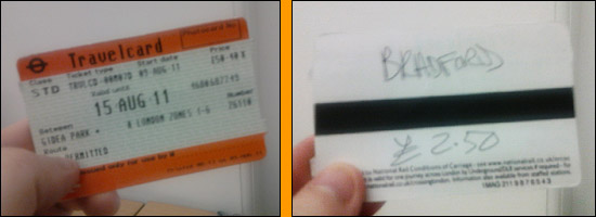 U.K. Travelcard layout (front & back)